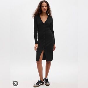 H&M greige knit dress + Gap black CashSoft rib midi dress